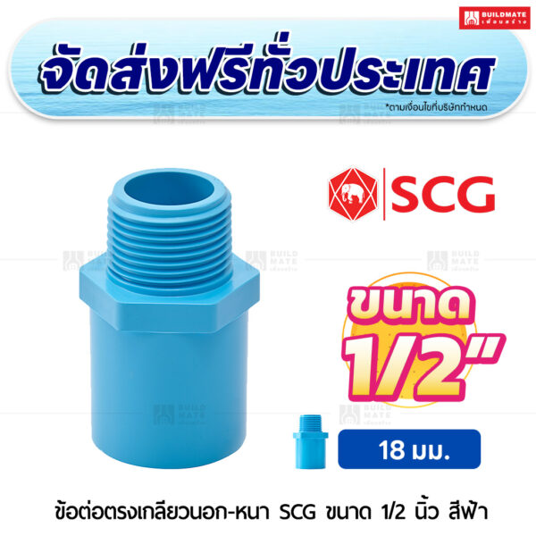 ข้อต่อตรงเกลียวนอก หนา SCG ขนาด 1/2 นิ้ว สีฟ้า
