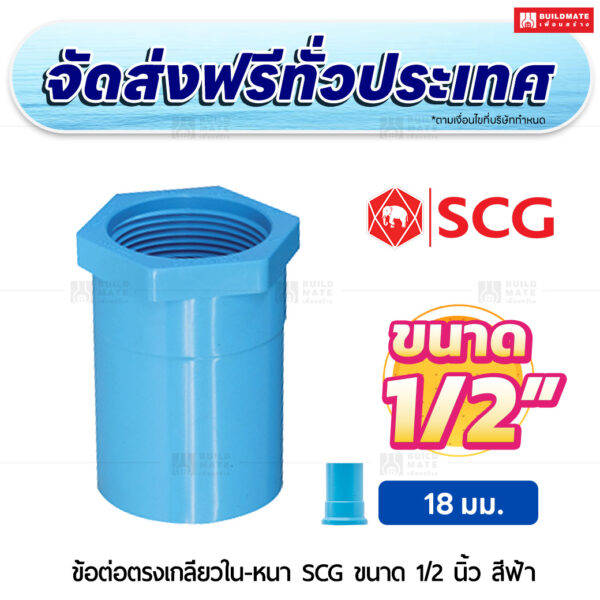 ข้อต่อตรงเกลียวใน หนา SCG ขนาด 1/2 นิ้ว สีฟ้า