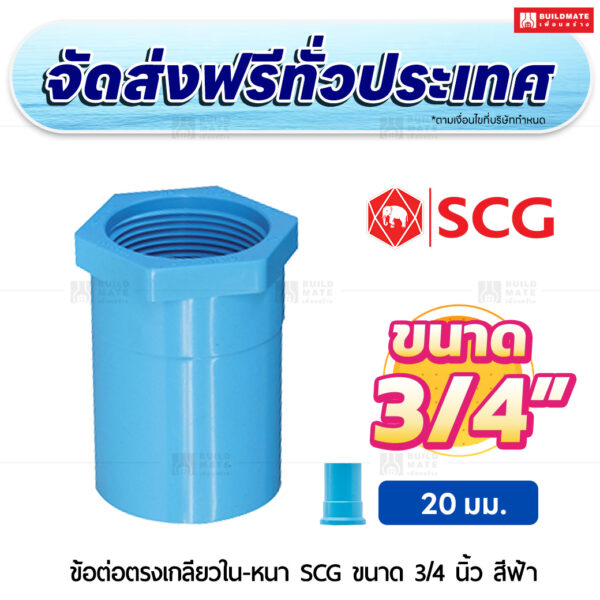 ข้อต่อตรงเกลียวใน หนา SCG ขนาด 3/4 นิ้ว สีฟ้า