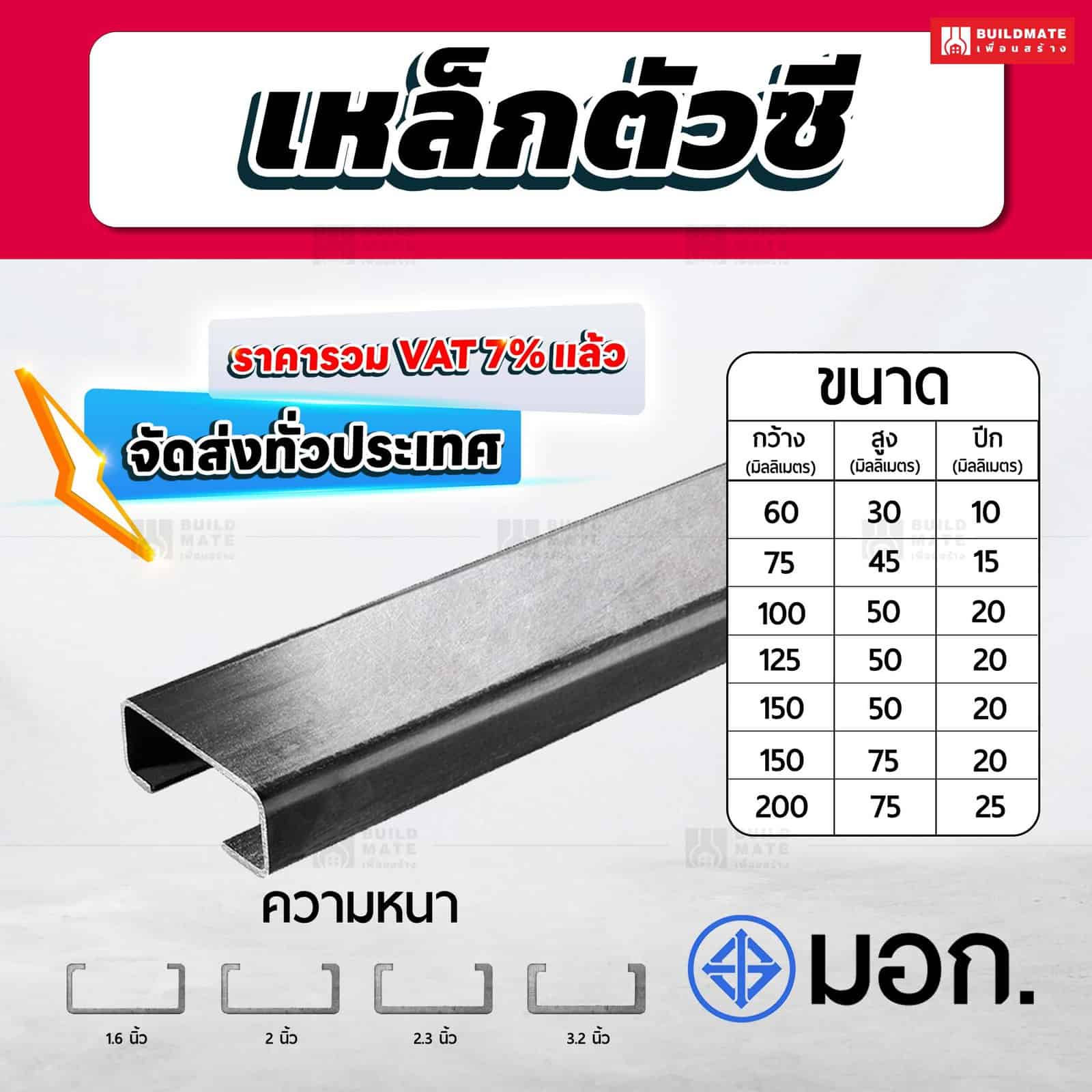 เหล็กตัวซี เหล็กรางซี - Buildmate.co.th