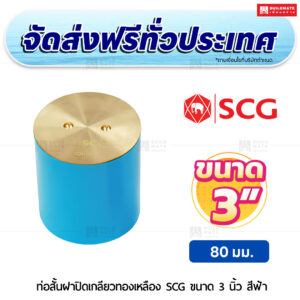 ท่อสั้นฝาปิดเกลียวทองเหลือง PVC SCG ขนาด 3 นิ้ว สีฟ้า