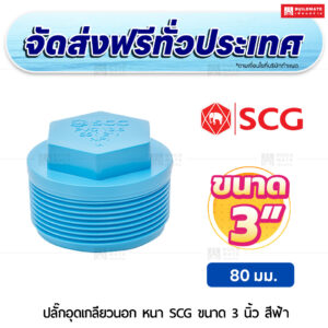 ปลั๊กอุดเกลียวนอก PVC หนา SCG ขนาด 3 นิ้ว สีฟ้า