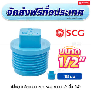 ปลั๊กอุดเกลียวนอก PVC หนา SCG ขนาด 1/2 นิ้ว สีฟ้า
