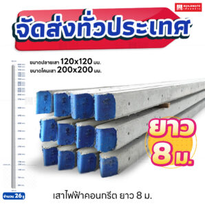 เสาไฟฟ้าคอนกรีต ยาว 8 เมตร