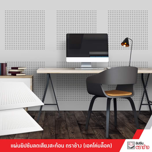 แผ่นยิปซั่มลดเสียงสะท้อน เอคโค่บล็อค R1 ขนาด 120x240 ซม. ตราช้าง2