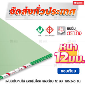 แผ่นยิปซั่มทนชื้น มอยส์บล็อค ขอบเรียบ 12 มม. ขนาด 120x240 ซม. ตราช้าง