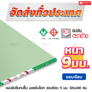 แผ่นยิปซั่มทนชื้น มอยส์บล็อค ขอบเรียบ 9 มม. ขนาด 120x240 ซม. ตราช้าง