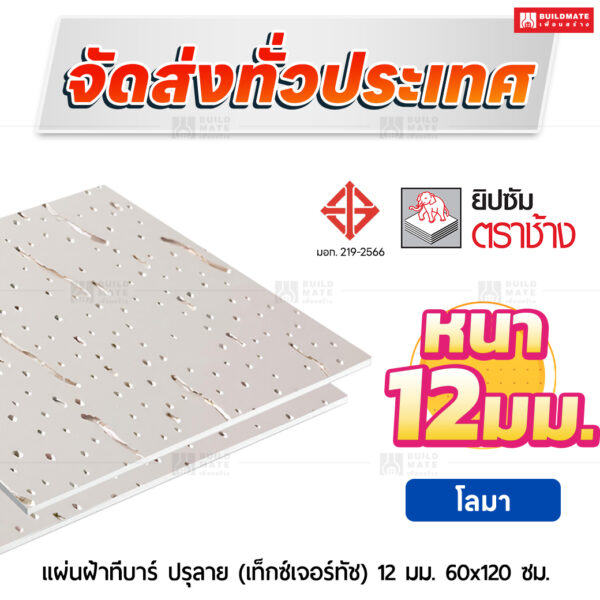 แผ่นฝ้าทีบาร์ ปรุลาย (เท็กซ์เจอร์ทัช) ลายโลมา 12 มม. ขนาด 60x120 ซม. ตราช้าง