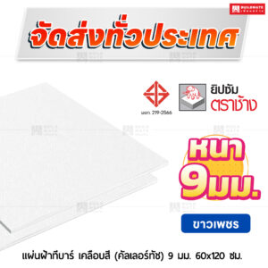 แผ่นฝ้าทีบาร์ เคลือบสี (คัลเลอร์ทัช) สีขาวเพชร 9 มม. ขนาด 60x120 ซม. ตราช้าง