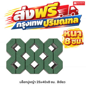 บล็อกปูหญ้า สีเขียว ขนาด 40 x 25 ซม. หนา 8 ซม.