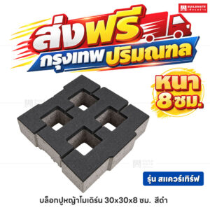 บล็อกปูหญ้าโมเดิร์น รุ่น สแควร์เทิร์ฟ สีดำ ขนาด 30 x 30 ซม. หนา 8 ซม.