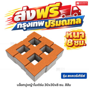 บล็อกปูหญ้าโมเดิร์น รุ่น สแควร์เทิร์ฟ สีส้ม ขนาด 30 x 30 ซม. หนา 8 ซม.