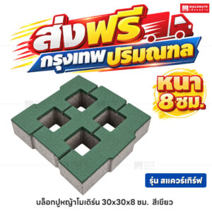 บล็อกปูหญ้าโมเดิร์น รุ่น สแควร์เทิร์ฟ สีเขียว ขนาด 30 x 30 ซม. หนา 8 ซม.
